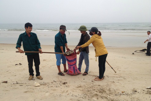 8 tấn dầu tràn vào bờ biển Quảng Trị