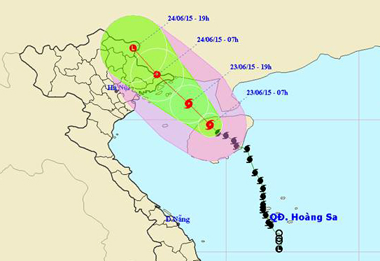 Vùng tâm bão số 1 dự kiến đổ bộ vào Cẩm Phả đến Hạ Long