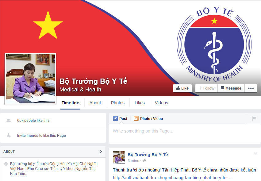 Bộ trưởng Bộ Y tế công khai địa chỉ Facebook chính thức