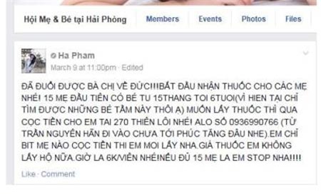 Quảng cáo thuốc của nickname Ha Pham trên facebook