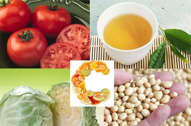 Thực phẩm ngừa ung thư vú: trà xanh, cà chua, bắp cải, đậu tương, vitamin C, vitamin A, chất xơ,....